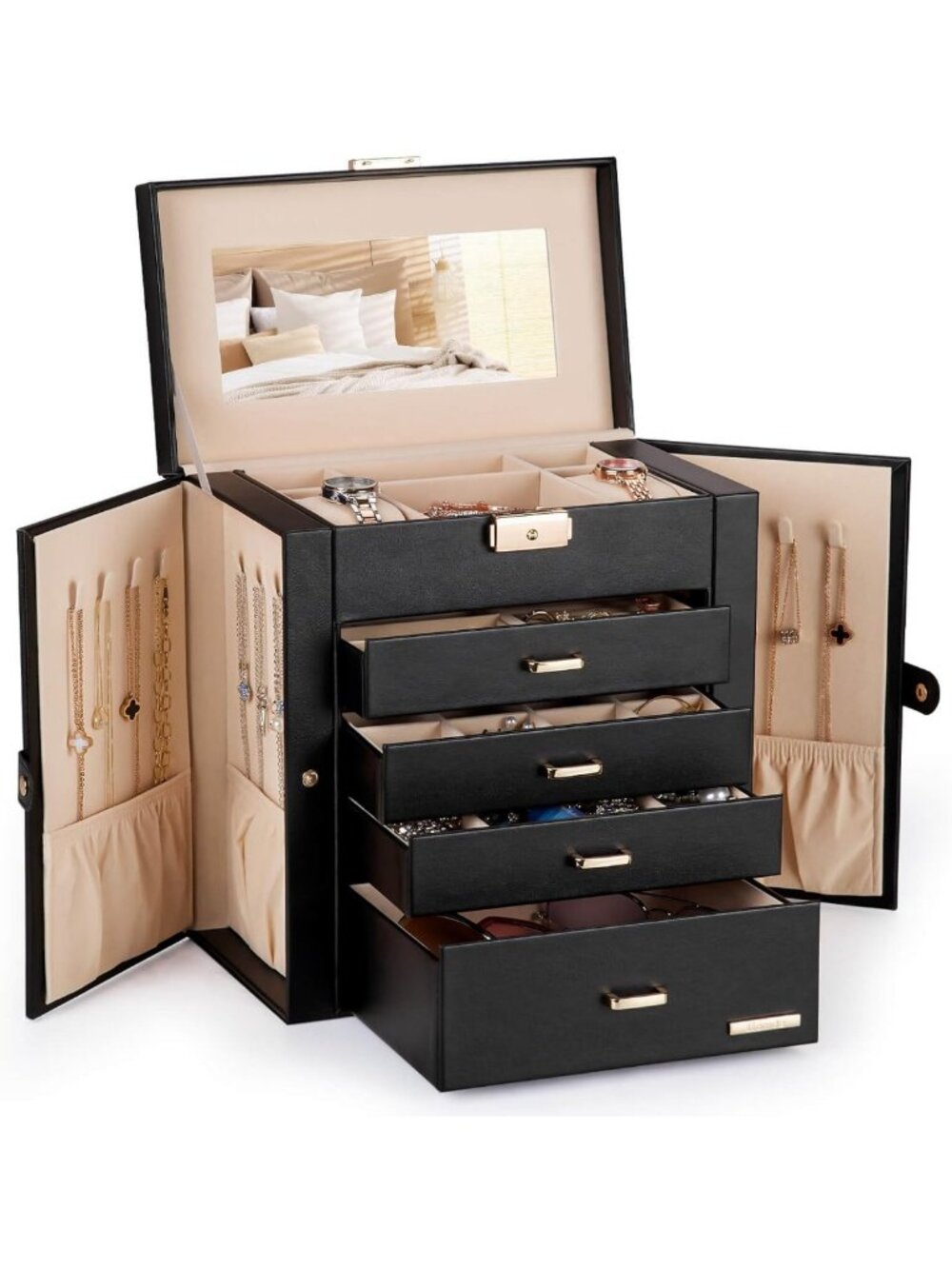Large 5-Layer Jewelry Organizer Box with Lock for Women - Elegant Dresser